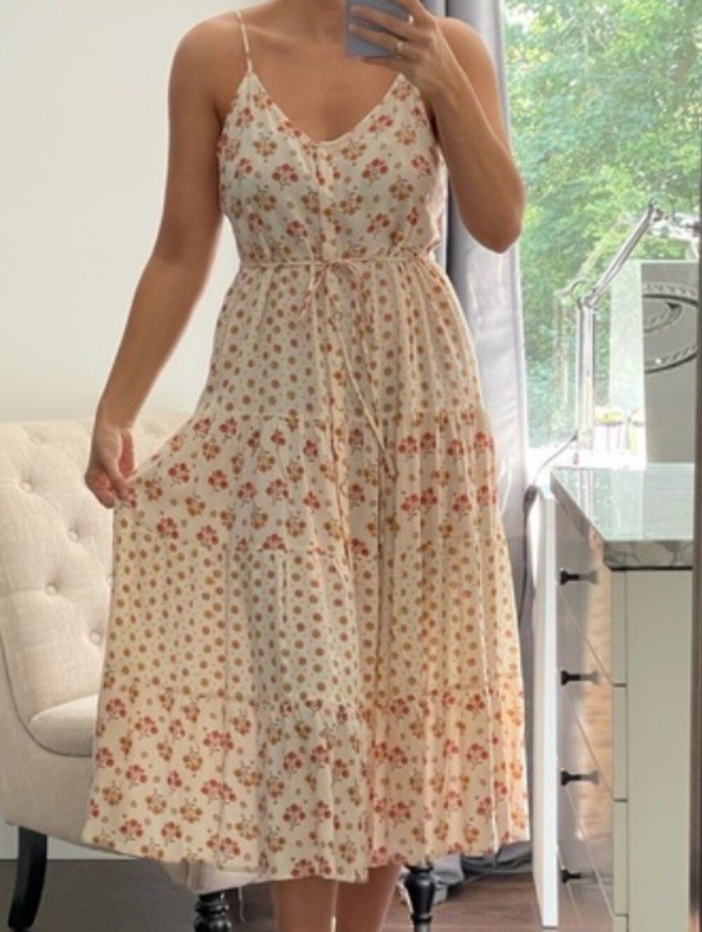Patrons Of Peace Button Down Floral Tiered Dress.